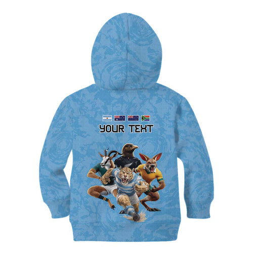 Custom Rugby Southern Hemisphere Kid Hoodie Argentina AUNZ South Africa Mascot Blue - Aussie Hoodie