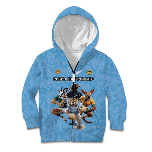 Custom Rugby Southern Hemisphere Kid Hoodie Argentina AUNZ South Africa Mascot Blue - Aussie Hoodie