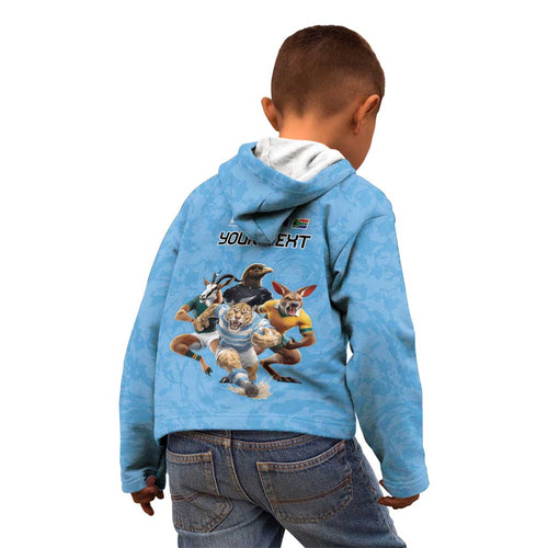 Custom Rugby Southern Hemisphere Kid Hoodie Argentina AUNZ South Africa Mascot Blue - Aussie Hoodie