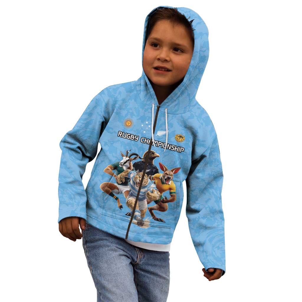 Custom Rugby Southern Hemisphere Kid Hoodie Argentina AUNZ South Africa Mascot Blue - Aussie Hoodie