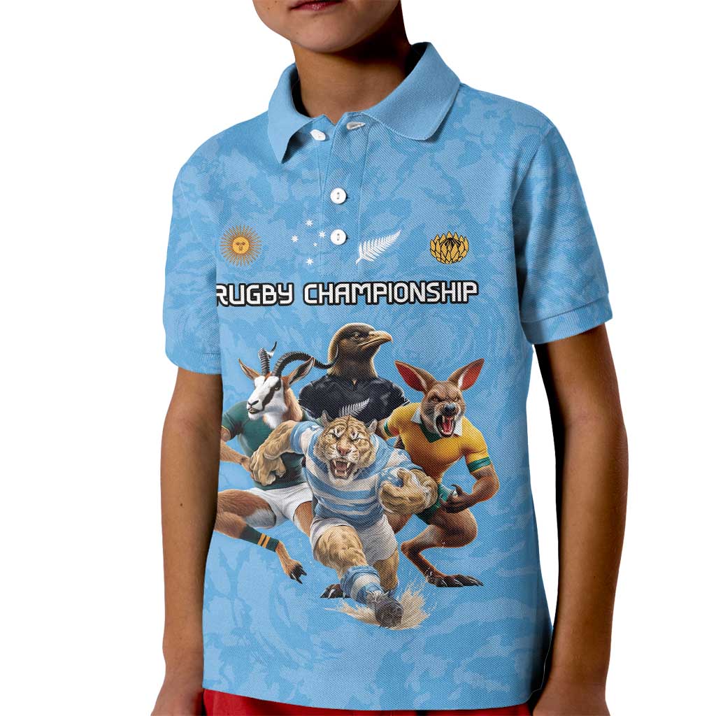 Custom Rugby Southern Hemisphere Kid Polo Shirt Argentina AUNZ South Africa Mascot Blue - Aussie Hoodie