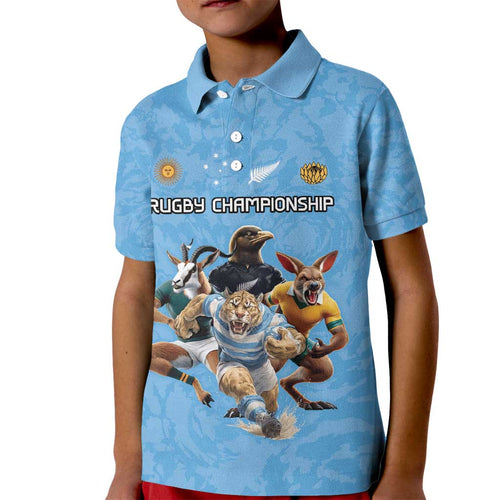 Custom Rugby Southern Hemisphere Kid Polo Shirt Argentina AUNZ South Africa Mascot Blue - Aussie Hoodie
