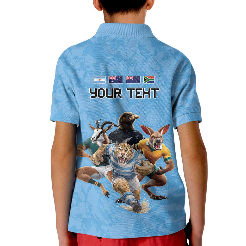 Custom Rugby Southern Hemisphere Kid Polo Shirt Argentina AUNZ South Africa Mascot Blue - Aussie Hoodie