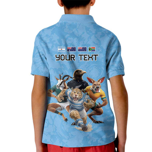 Custom Rugby Southern Hemisphere Kid Polo Shirt Argentina AUNZ South Africa Mascot Blue - Aussie Hoodie