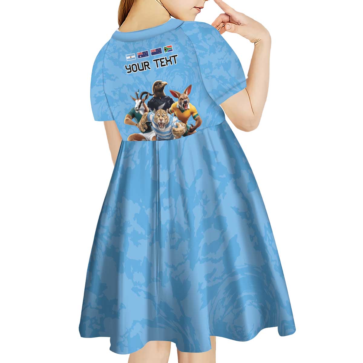 Custom Rugby Southern Hemisphere Kid Short Sleeve Dress Argentina AUNZ South Africa Mascot Blue - Aussie Hoodie