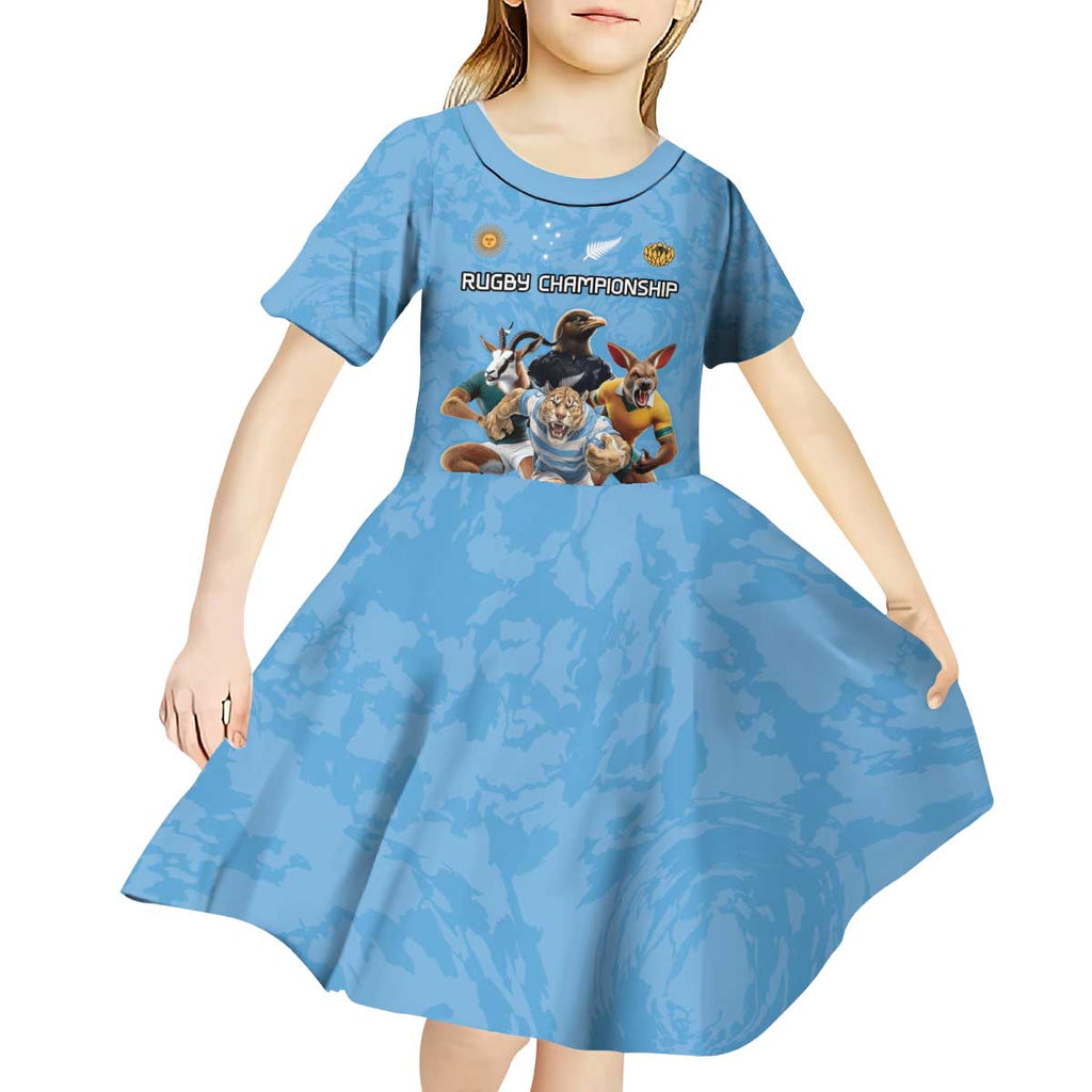 Custom Rugby Southern Hemisphere Kid Short Sleeve Dress Argentina AUNZ South Africa Mascot Blue - Aussie Hoodie