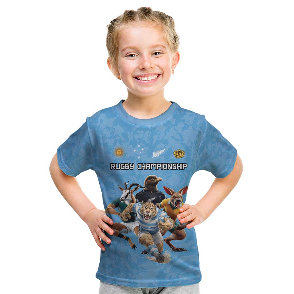 Custom Rugby Southern Hemisphere Kid T Shirt Argentina AUNZ South Africa Mascot Blue - Aussie Hoodie