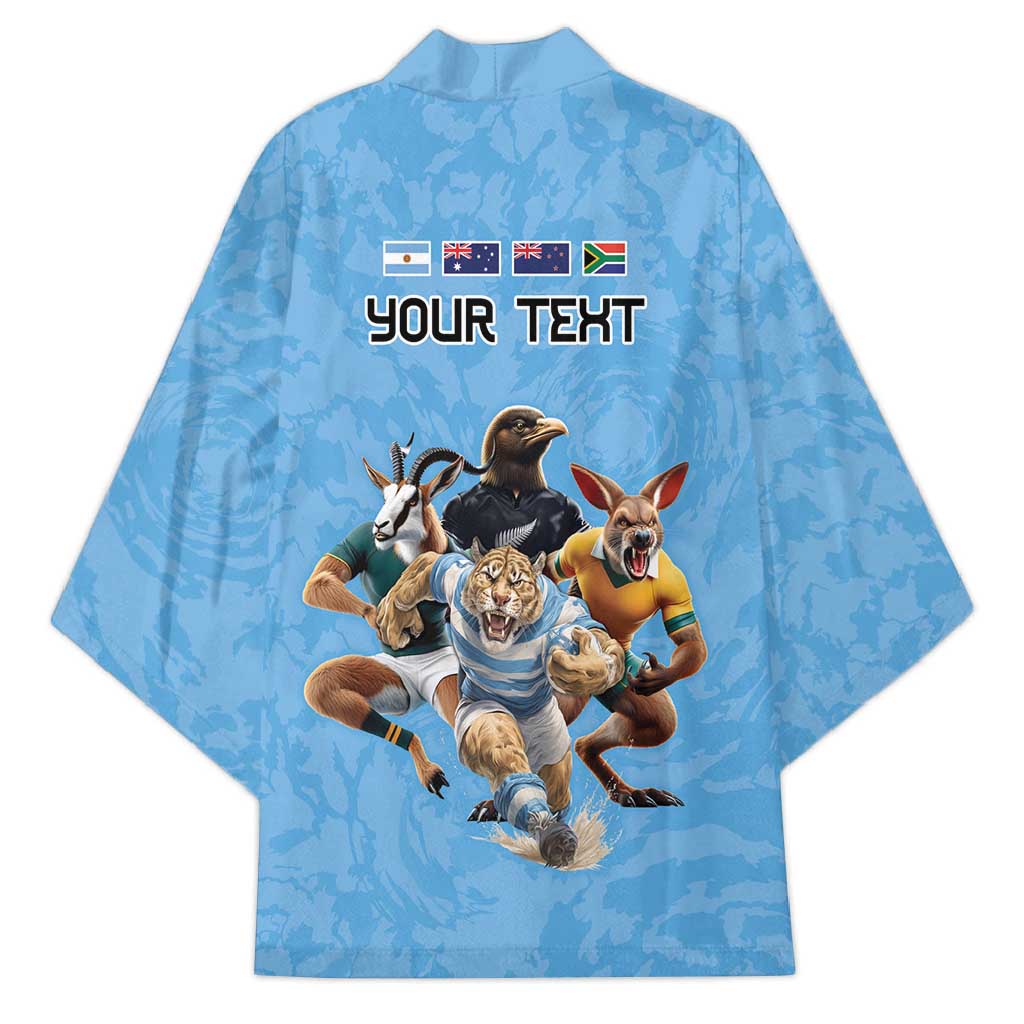Custom Rugby Southern Hemisphere Kimono Argentina AUNZ South Africa Mascot Blue - Aussie Hoodie