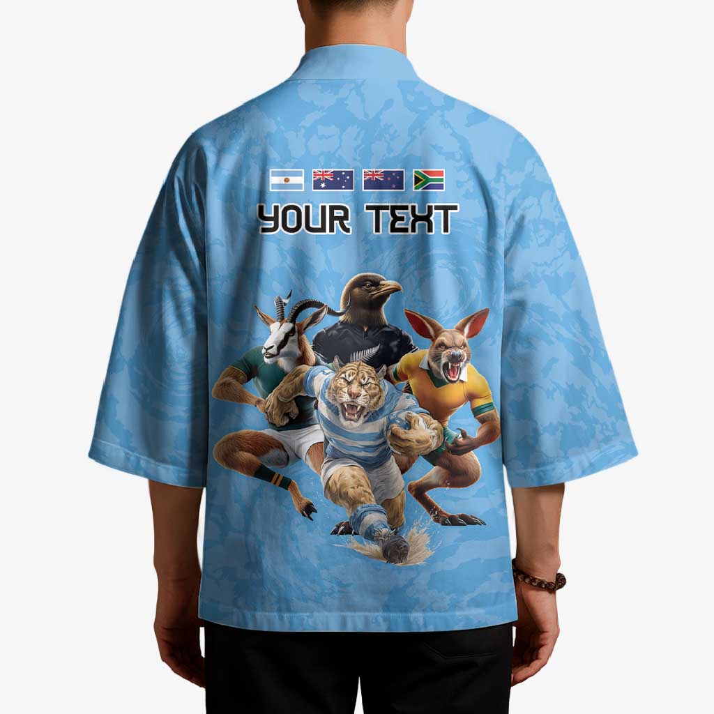 Custom Rugby Southern Hemisphere Kimono Argentina AUNZ South Africa Mascot Blue - Aussie Hoodie