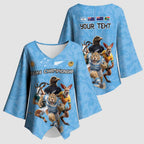 Custom Rugby Southern Hemisphere Kimono Sleeve Blouse Argentina AUNZ South Africa Mascot Blue - Aussie Hoodie