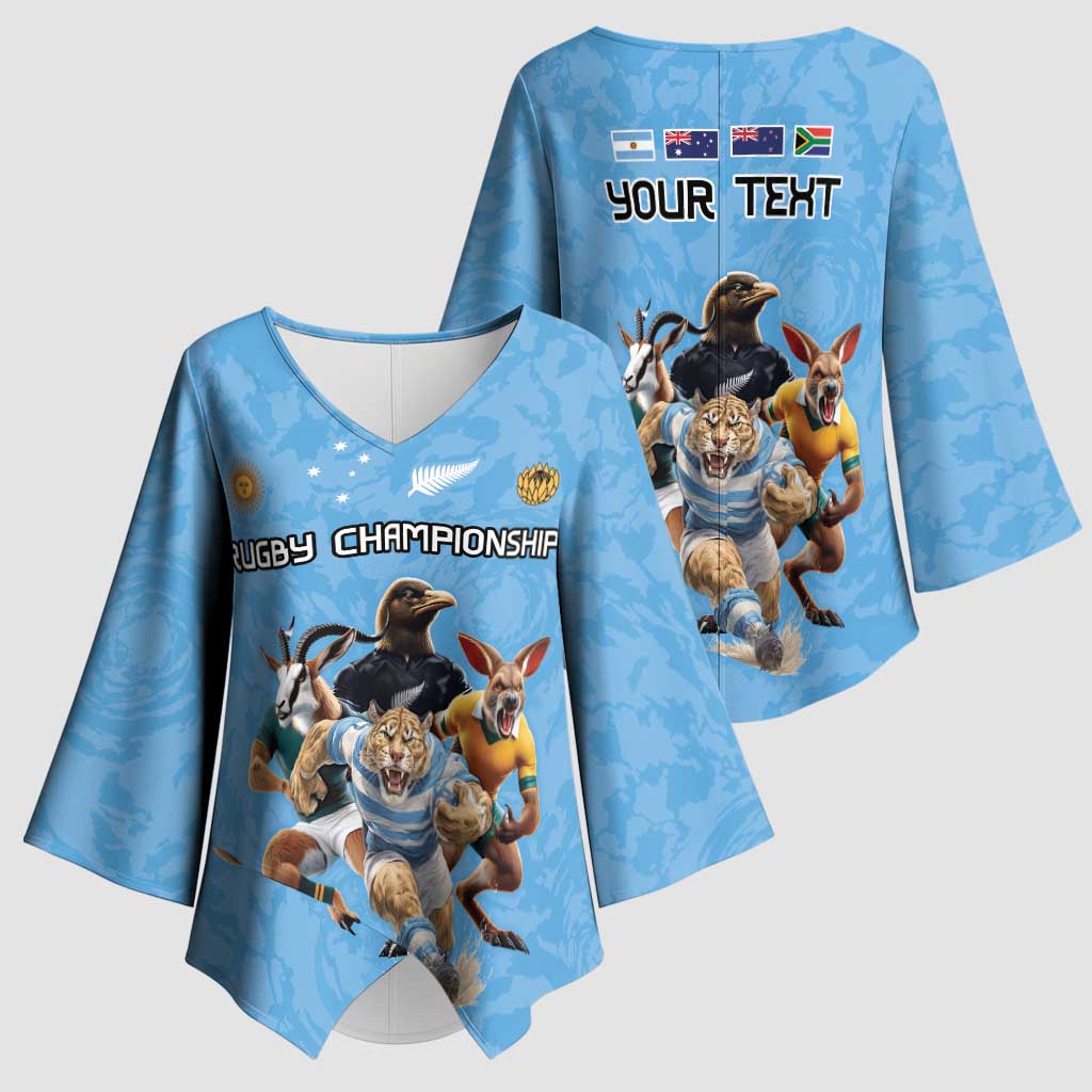 Custom Rugby Southern Hemisphere Kimono Sleeve Blouse Argentina AUNZ South Africa Mascot Blue - Aussie Hoodie