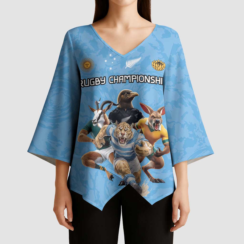 Custom Rugby Southern Hemisphere Kimono Sleeve Blouse Argentina AUNZ South Africa Mascot Blue - Aussie Hoodie