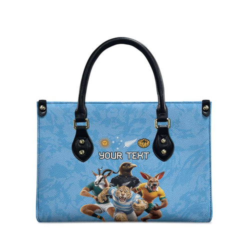 Custom Rugby Southern Hemisphere Leather Bag Argentina AUNZ South Africa Mascot Blue - Aussie Hoodie