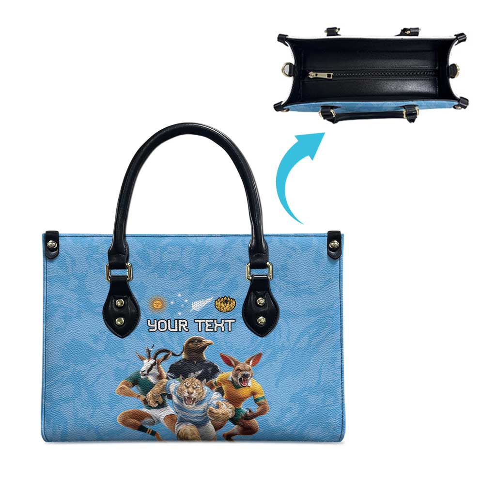 Custom Rugby Southern Hemisphere Leather Bag Argentina AUNZ South Africa Mascot Blue - Aussie Hoodie