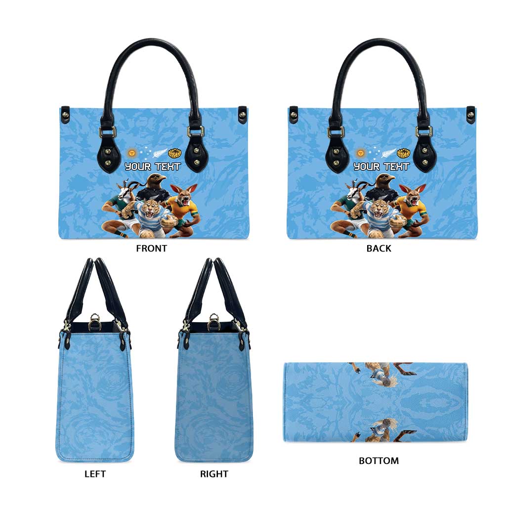 Custom Rugby Southern Hemisphere Leather Bag Argentina AUNZ South Africa Mascot Blue - Aussie Hoodie