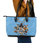 Custom Rugby Southern Hemisphere Leather Tote Bag Argentina AUNZ South Africa Mascot Blue - Aussie Hoodie