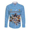 Custom Rugby Southern Hemisphere Long Sleeve Button Shirt Argentina AUNZ South Africa Mascot Blue - Aussie Hoodie