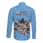 Custom Rugby Southern Hemisphere Long Sleeve Button Shirt Argentina AUNZ South Africa Mascot Blue - Aussie Hoodie