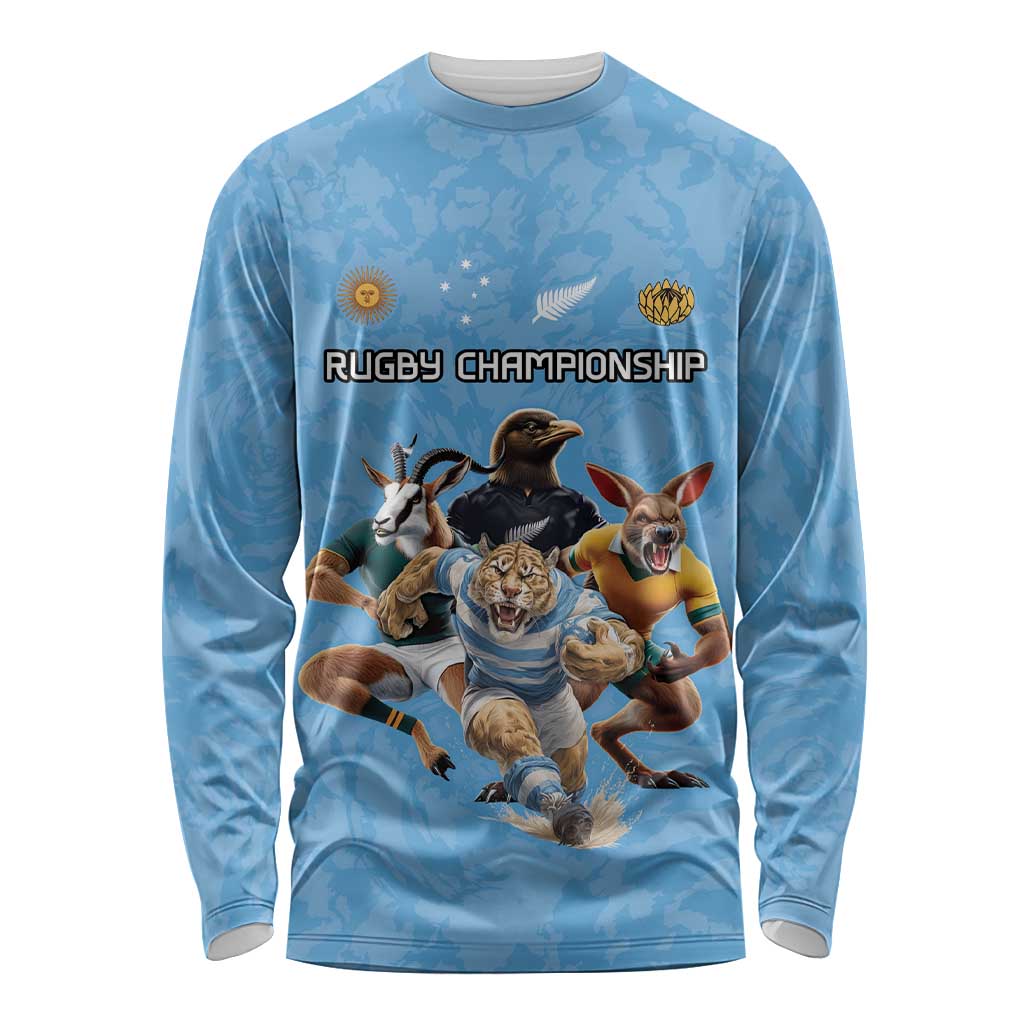 Custom Rugby Southern Hemisphere Long Sleeve Shirt Argentina AUNZ South Africa Mascot Blue - Aussie Hoodie