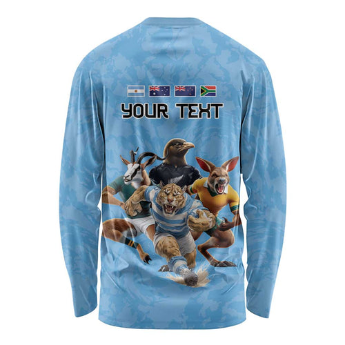 Custom Rugby Southern Hemisphere Long Sleeve Shirt Argentina AUNZ South Africa Mascot Blue - Aussie Hoodie