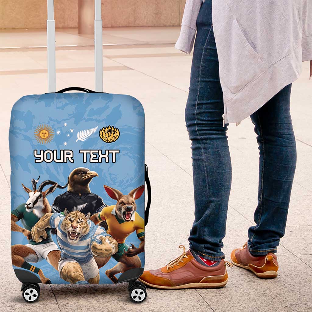 Custom Rugby Southern Hemisphere Luggage Cover Argentina AUNZ South Africa Mascot Blue - Aussie Hoodie