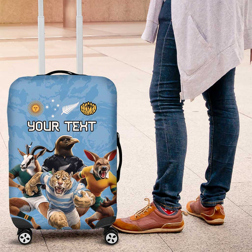 Custom Rugby Southern Hemisphere Luggage Cover Argentina AUNZ South Africa Mascot Blue - Aussie Hoodie