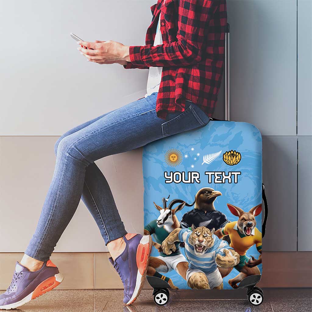 Custom Rugby Southern Hemisphere Luggage Cover Argentina AUNZ South Africa Mascot Blue - Aussie Hoodie