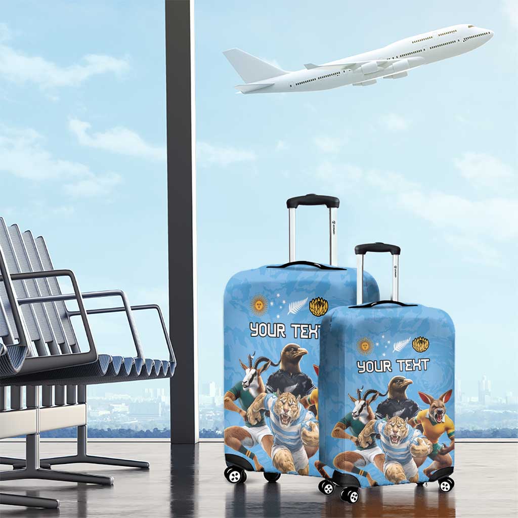 Custom Rugby Southern Hemisphere Luggage Cover Argentina AUNZ South Africa Mascot Blue - Aussie Hoodie