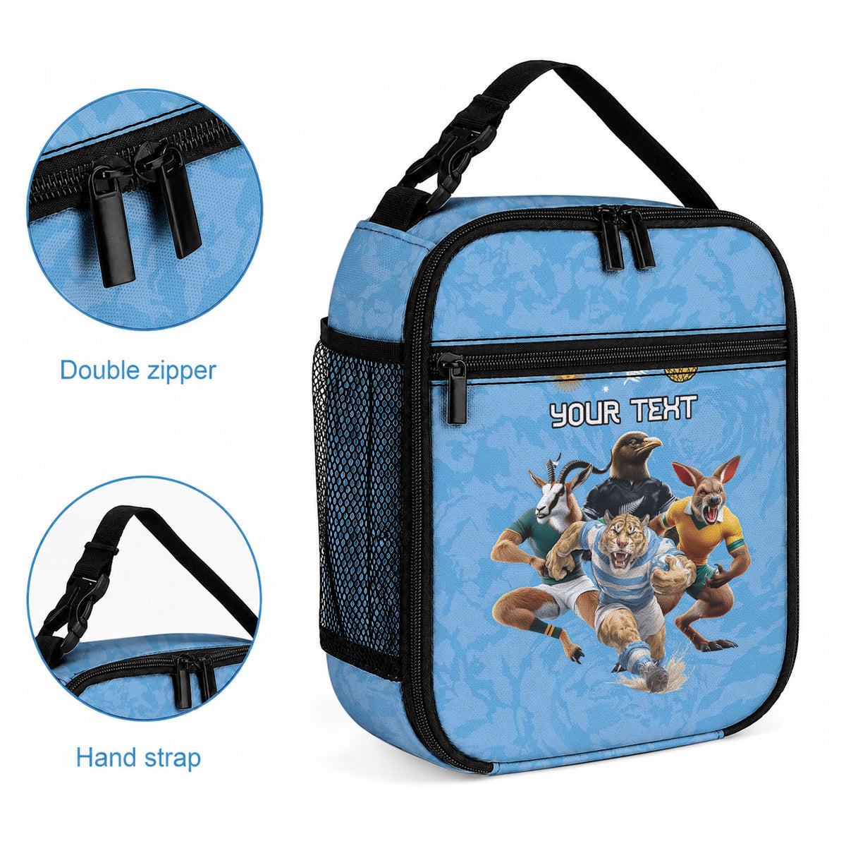 Custom Rugby Southern Hemisphere Lunch Bag Argentina AUNZ South Africa Mascot Blue
