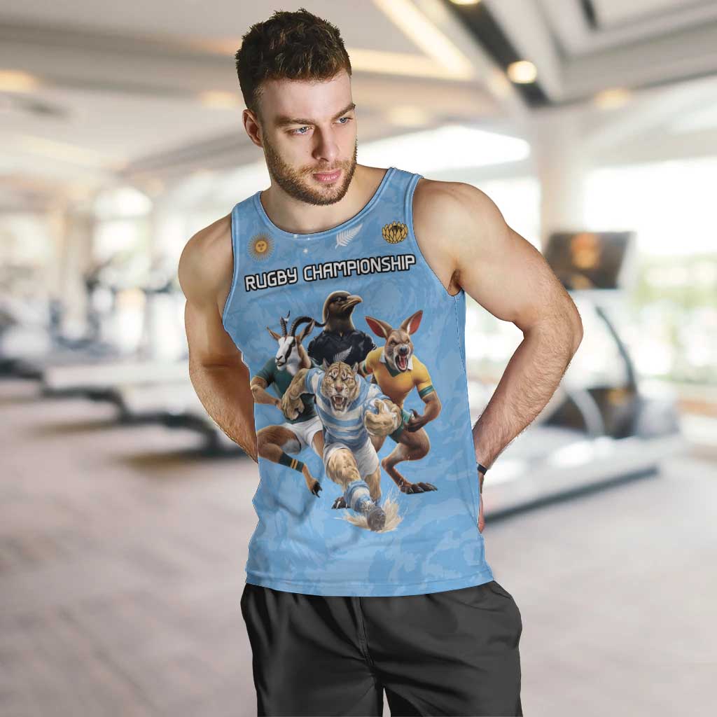 Custom Rugby Southern Hemisphere Men Tank Top Argentina AUNZ South Africa Mascot Blue - Aussie Hoodie