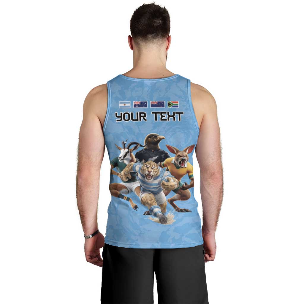 Custom Rugby Southern Hemisphere Men Tank Top Argentina AUNZ South Africa Mascot Blue - Aussie Hoodie