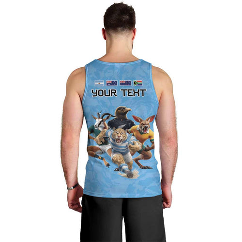 Custom Rugby Southern Hemisphere Men Tank Top Argentina AUNZ South Africa Mascot Blue - Aussie Hoodie