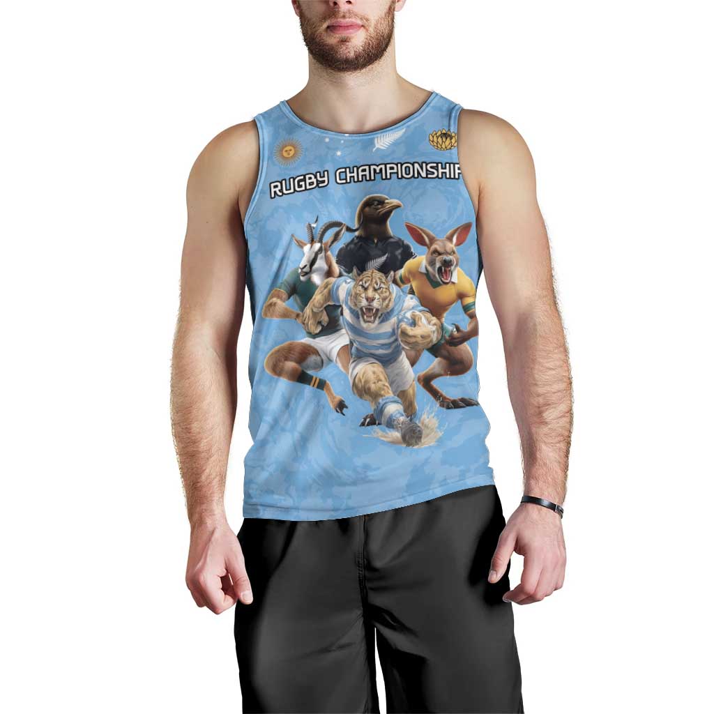 Custom Rugby Southern Hemisphere Men Tank Top Argentina AUNZ South Africa Mascot Blue - Aussie Hoodie
