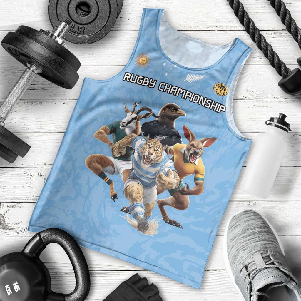 Custom Rugby Southern Hemisphere Men Tank Top Argentina AUNZ South Africa Mascot Blue - Aussie Hoodie