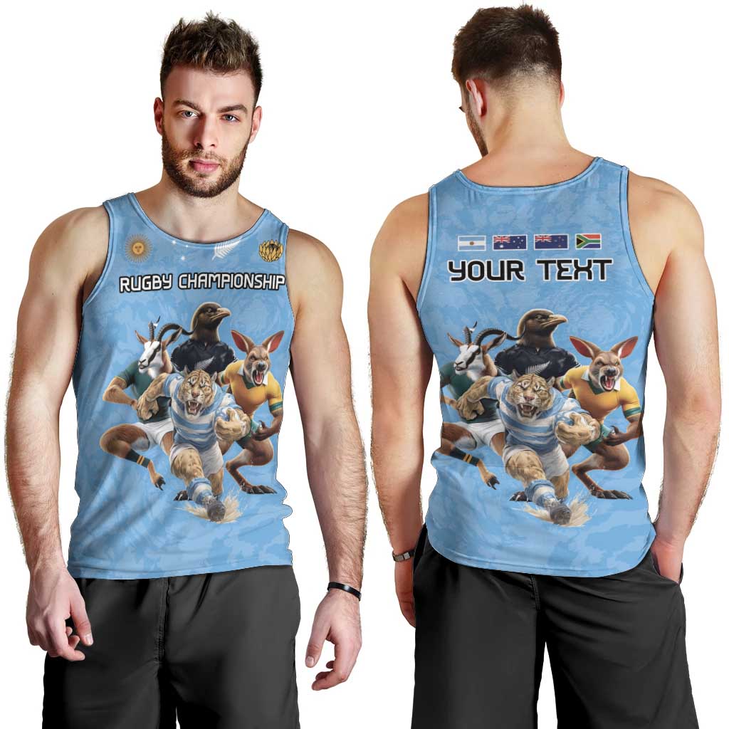 Custom Rugby Southern Hemisphere Men Tank Top Argentina AUNZ South Africa Mascot Blue - Aussie Hoodie