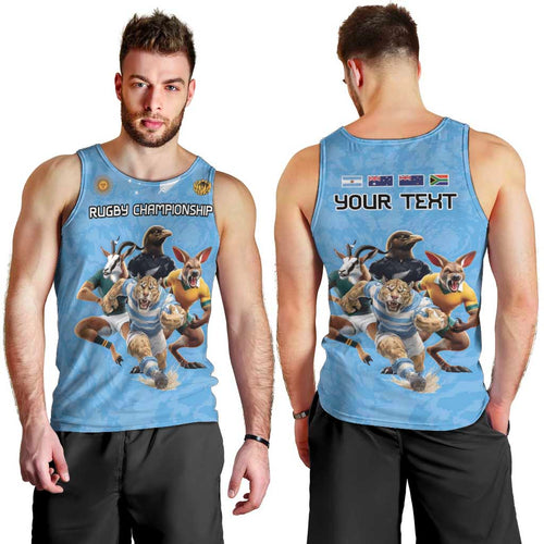 Custom Rugby Southern Hemisphere Men Tank Top Argentina AUNZ South Africa Mascot Blue - Aussie Hoodie