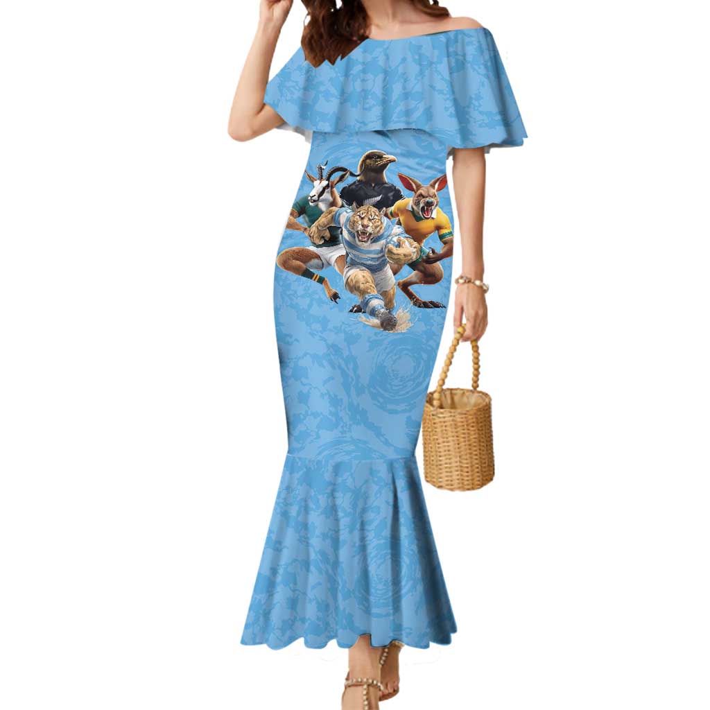 Custom Rugby Southern Hemisphere Mermaid Dress Argentina AUNZ South Africa Mascot Blue - Aussie Hoodie