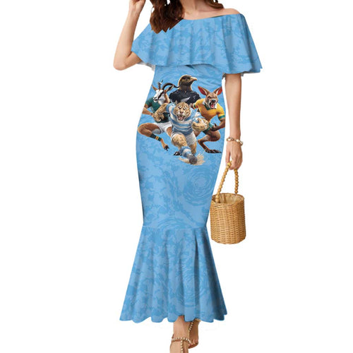 Custom Rugby Southern Hemisphere Mermaid Dress Argentina AUNZ South Africa Mascot Blue - Aussie Hoodie