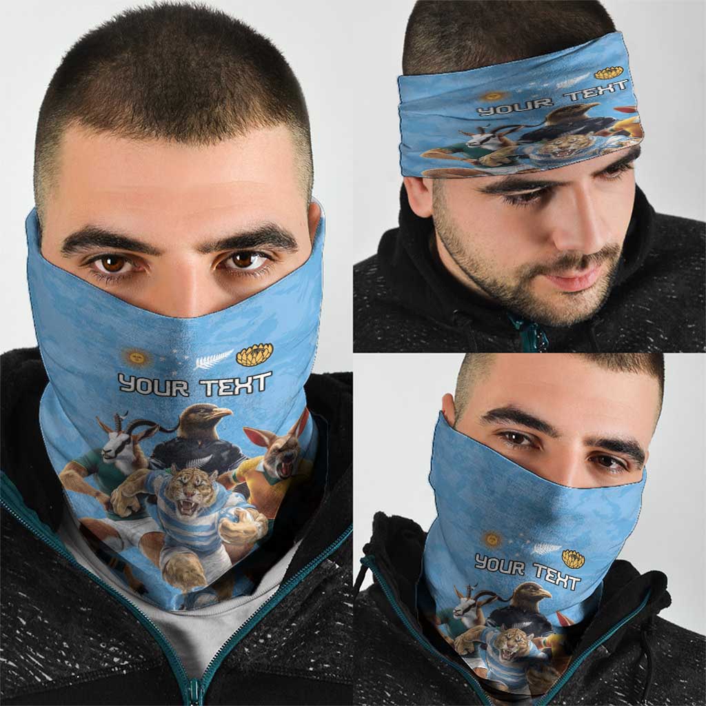 Custom Rugby Southern Hemisphere Neck Gaiter Argentina AUNZ South Africa Mascot Blue - Aussie Hoodie