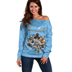 Custom Rugby Southern Hemisphere Off Shoulder Sweater Argentina AUNZ South Africa Mascot Blue - Aussie Hoodie