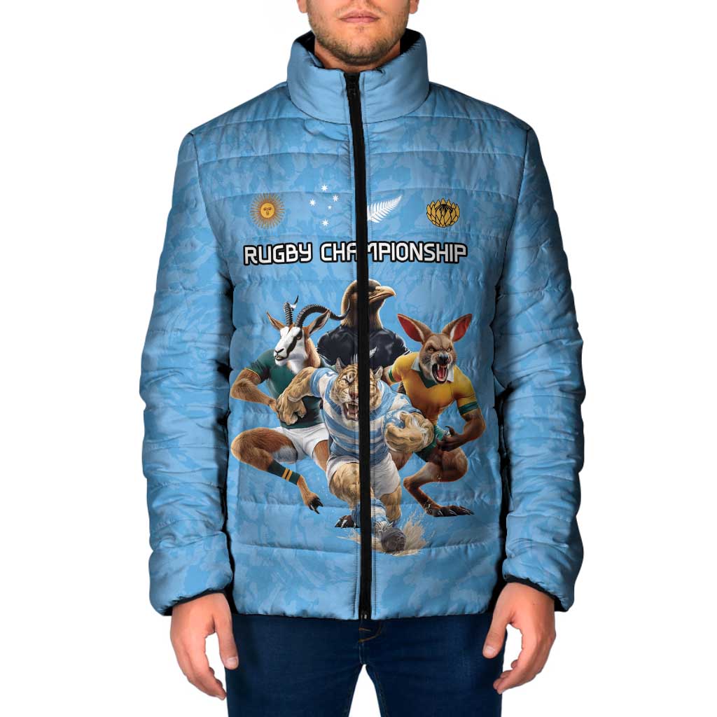 Custom Rugby Southern Hemisphere Padded Jacket Argentina AUNZ South Africa Mascot Blue - Aussie Hoodie