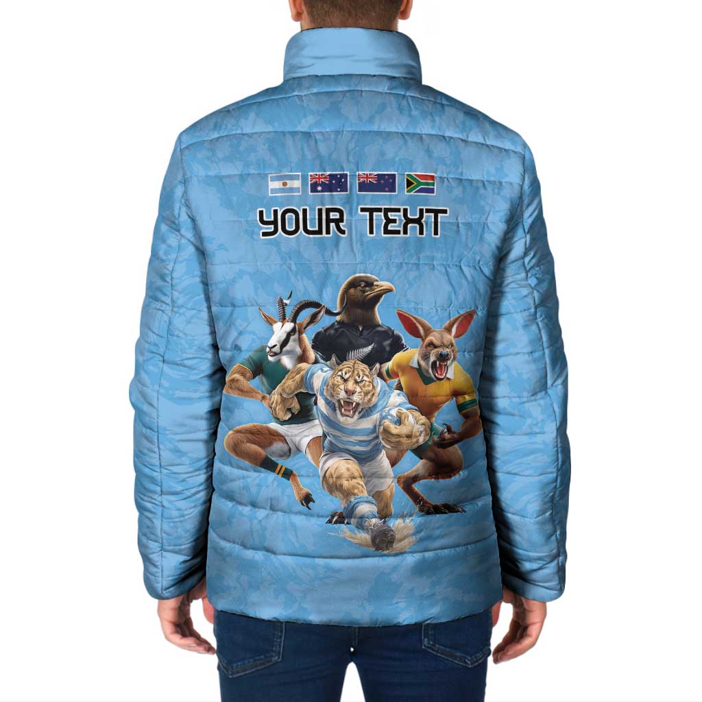 Custom Rugby Southern Hemisphere Padded Jacket Argentina AUNZ South Africa Mascot Blue - Aussie Hoodie