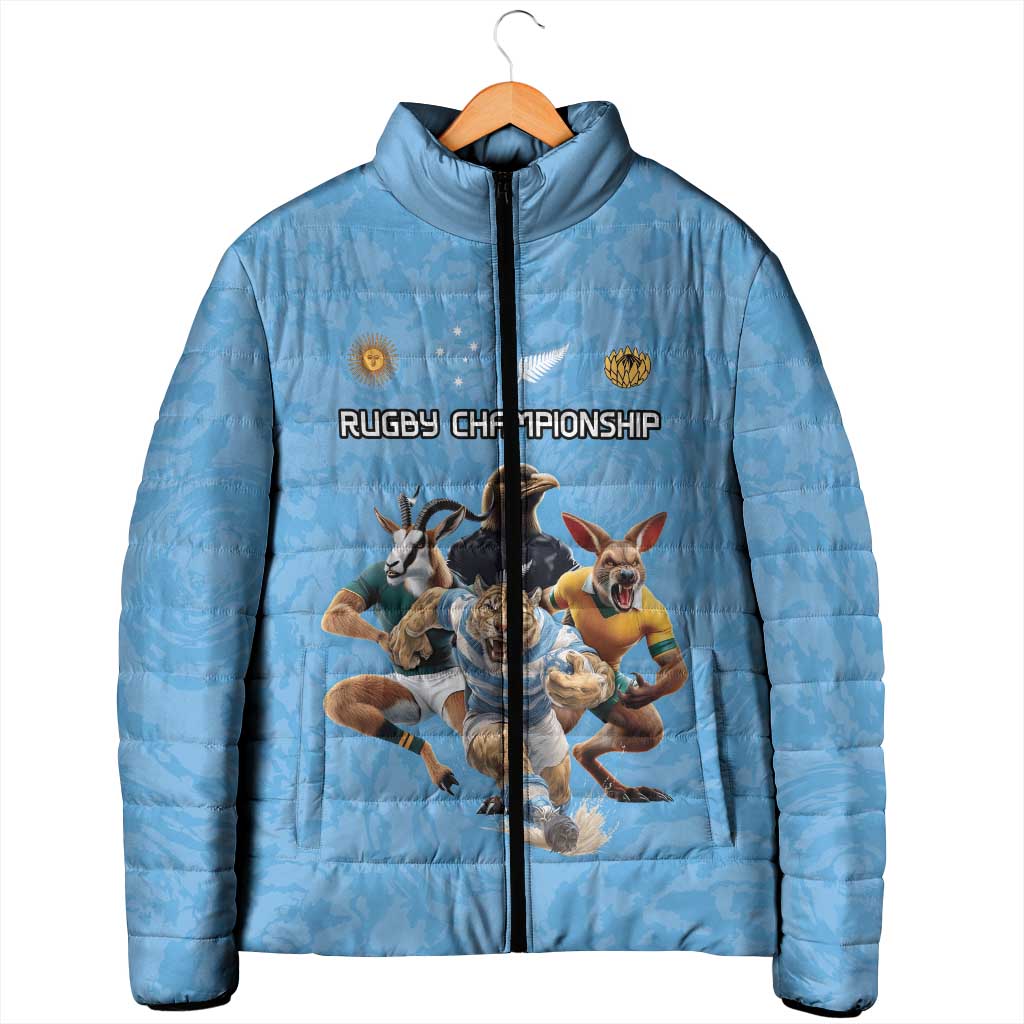 Custom Rugby Southern Hemisphere Padded Jacket Argentina AUNZ South Africa Mascot Blue - Aussie Hoodie