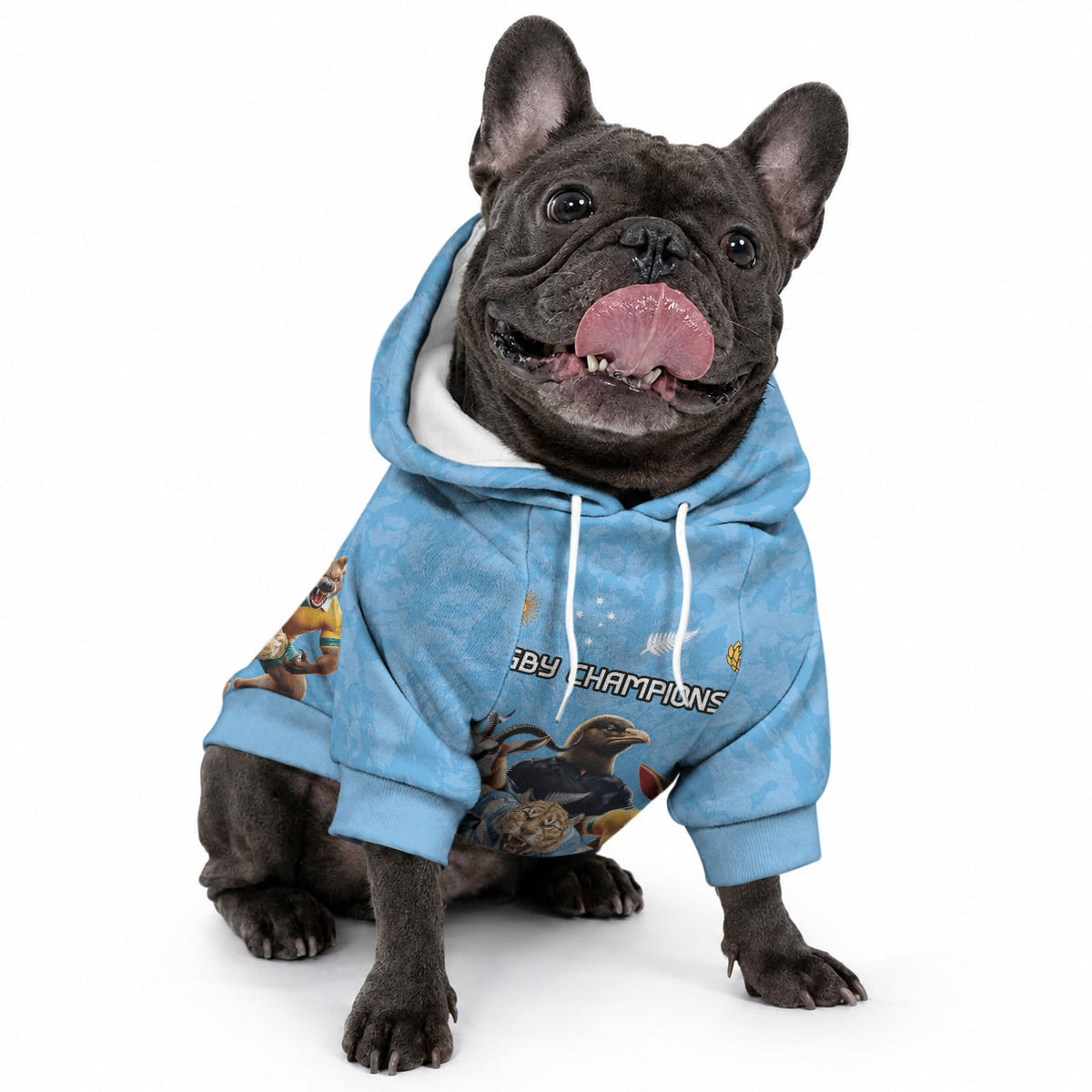Custom Rugby Southern Hemisphere Pet Hoodie Argentina AUNZ South Africa Mascot Blue
