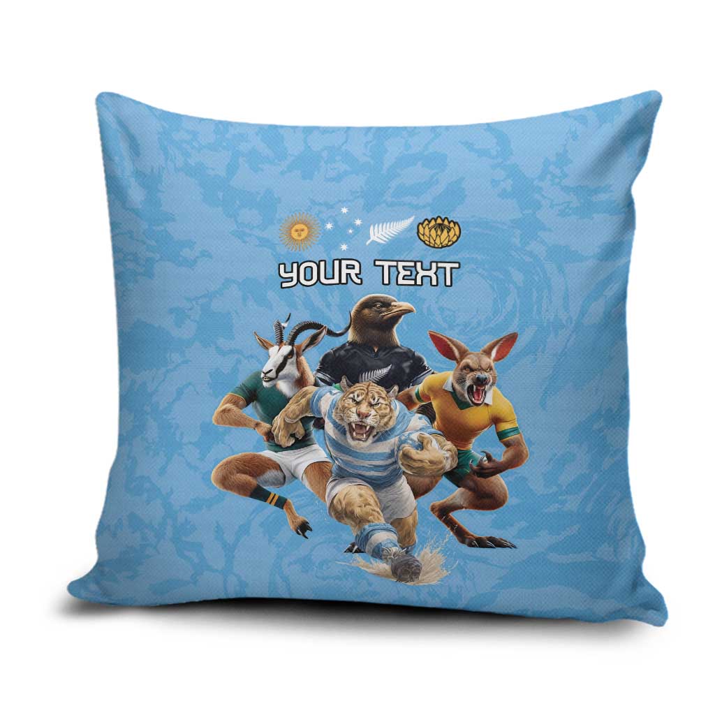 Custom Rugby Southern Hemisphere Pillow Cover Argentina AUNZ South Africa Mascot Blue - Aussie Hoodie