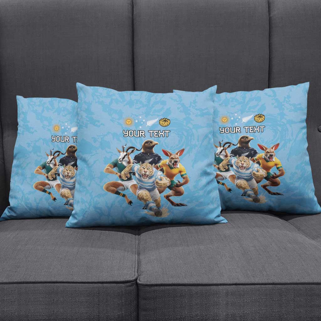 Custom Rugby Southern Hemisphere Pillow Cover Argentina AUNZ South Africa Mascot Blue - Aussie Hoodie