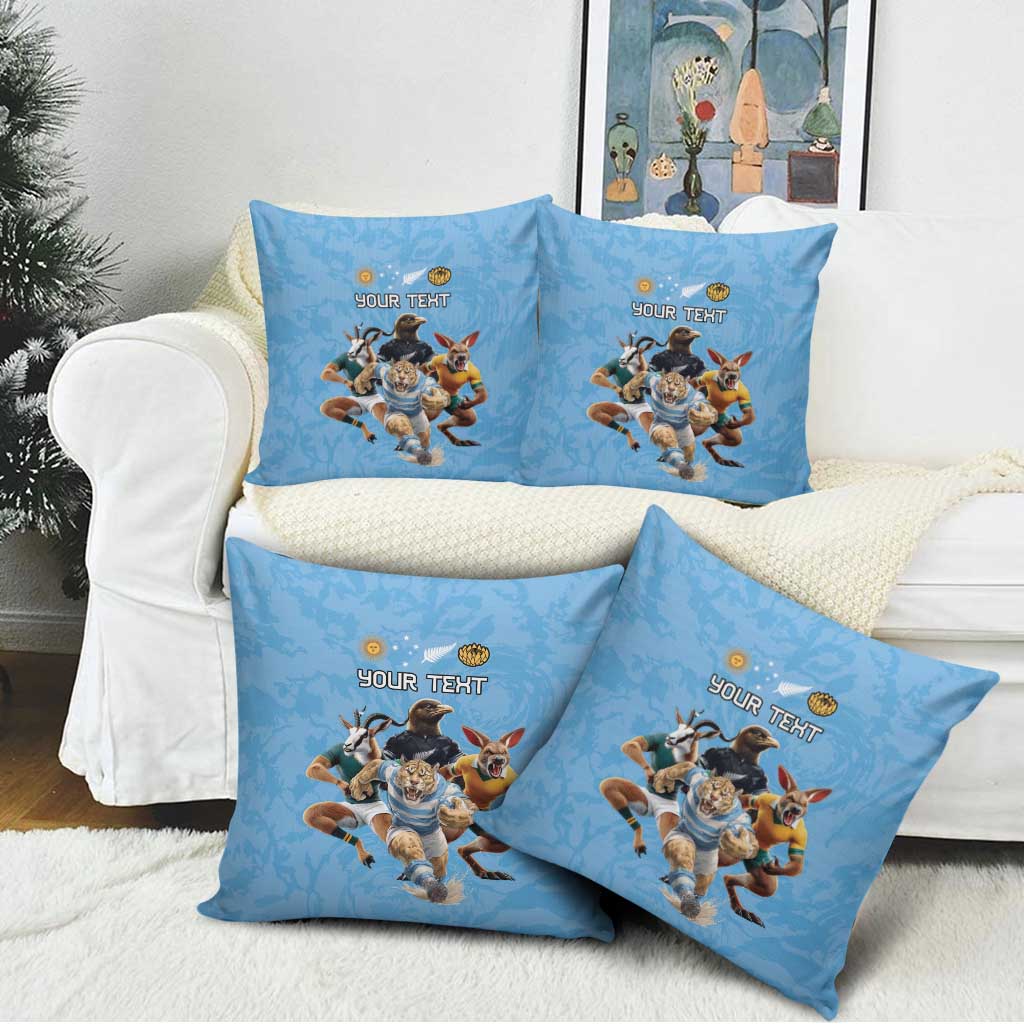 Custom Rugby Southern Hemisphere Pillow Cover Argentina AUNZ South Africa Mascot Blue - Aussie Hoodie