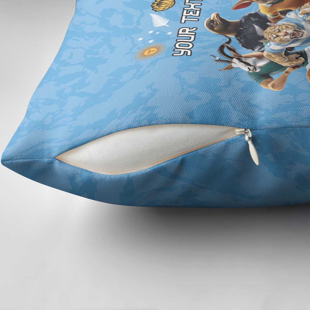 Custom Rugby Southern Hemisphere Pillow Cover Argentina AUNZ South Africa Mascot Blue - Aussie Hoodie