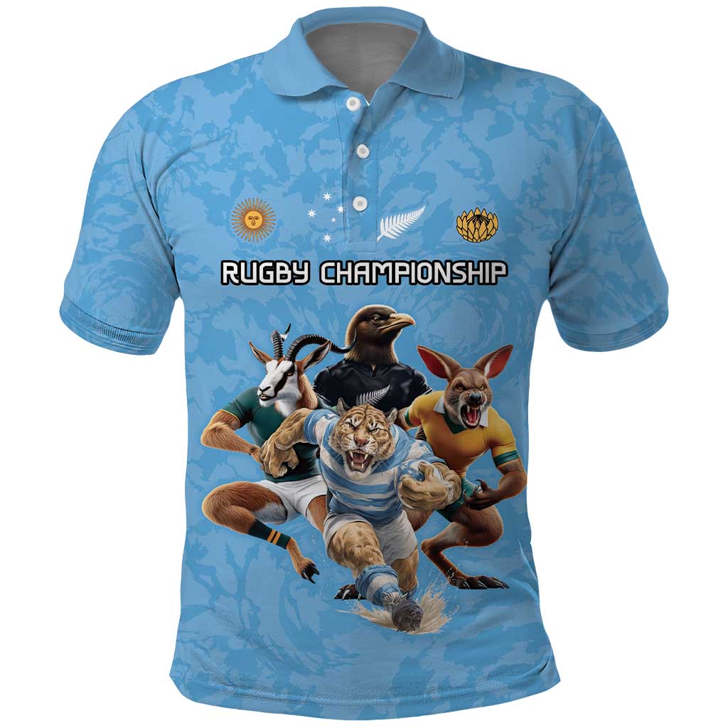 Custom Rugby Southern Hemisphere Polo Shirt Argentina AUNZ South Africa Mascot Blue - Aussie Hoodie