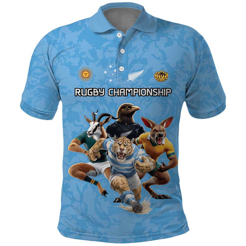Custom Rugby Southern Hemisphere Polo Shirt Argentina AUNZ South Africa Mascot Blue - Aussie Hoodie